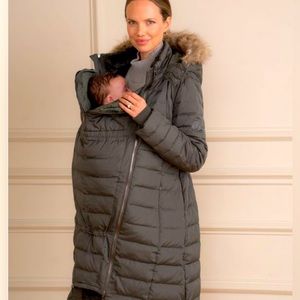 Seraphine down maternity coat in olive green.